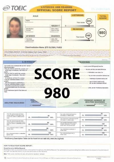 Preparare e passare il TOEIC: punteggio 980 punti. Toeic First Parigi, Marsiglia, Lione, Tolosa, Lille, Nizza...