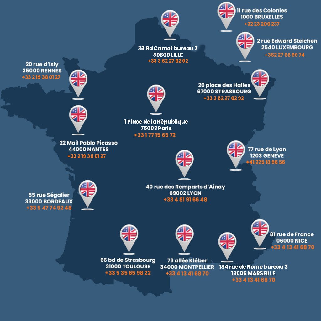 I nostri centri di formazione a Parigi, Lione, Marsiglia, Tolosa, Lille, Nizza, Bordeaux, Rennes, Bruxelles, Ginevra, Lussemburgo